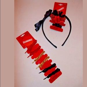 KHOL'S Girls Red Black Tartan Hair Bands+Pins Set